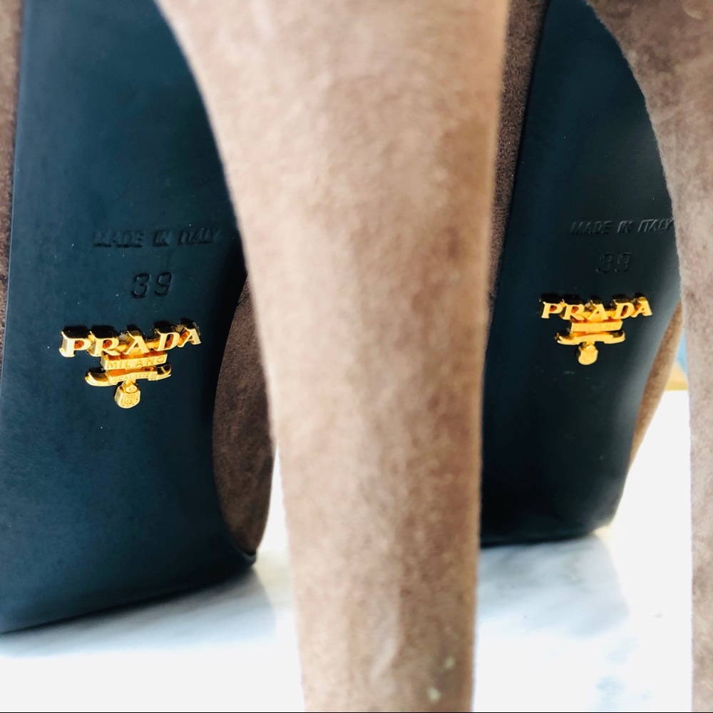 Tan/grey suede PRADA booties - Picture 3 of 8